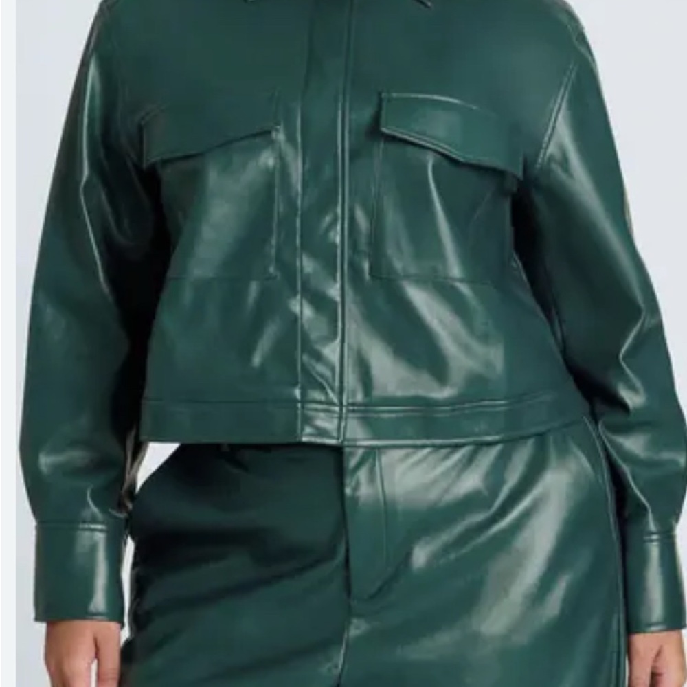 Eloquii Green Leather Jacket Fitted Cropped Design
